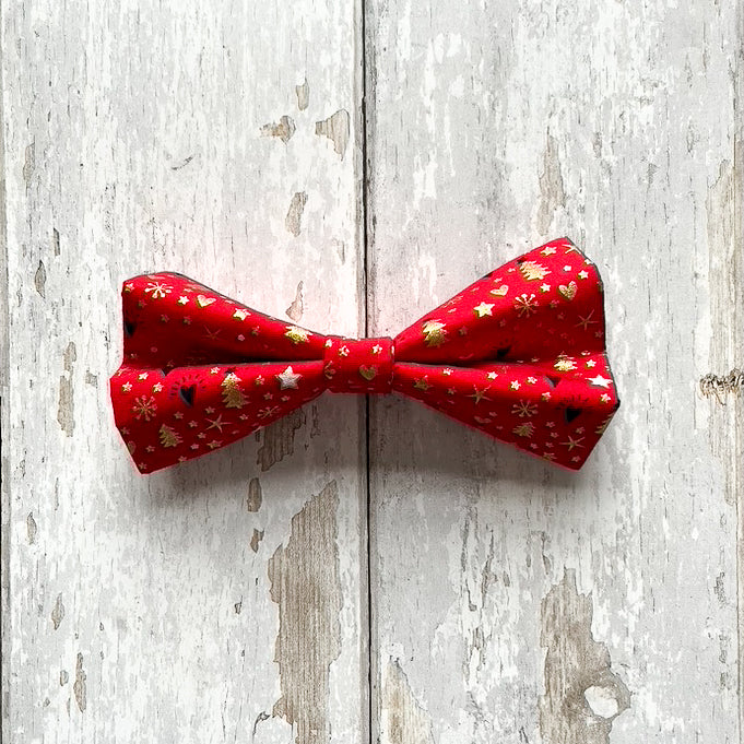 Christmas Red and Gold Pet Bow / Bow Tie