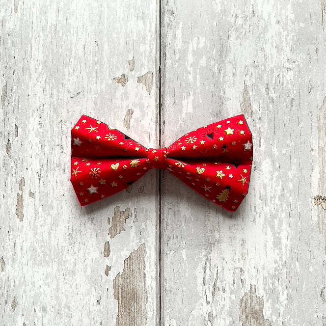 Christmas Red and Gold Pet Bow / Bow Tie