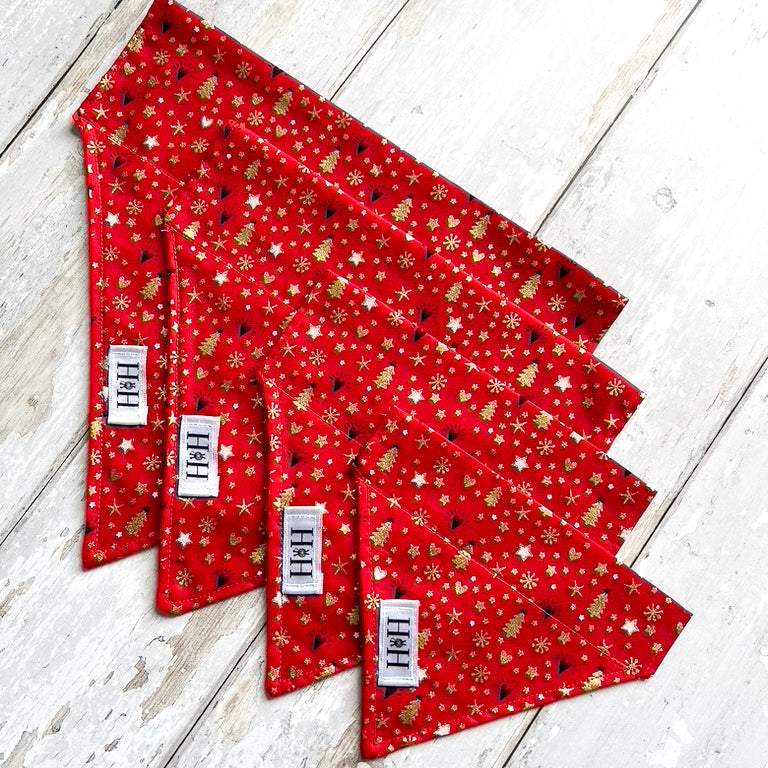 Christmas Red and Gold Pet Bandana