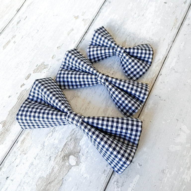 Navy Gingham Pet Bow / Bow Tie