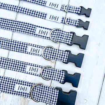 HETTY AND HUXLEY NAVY GINGHAM PET COLLARS