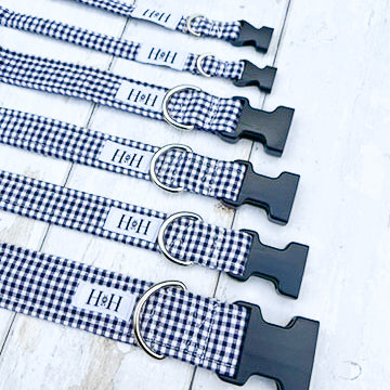 HETTY AND HUXLEY NAVY GINGHAM PET COLLARS