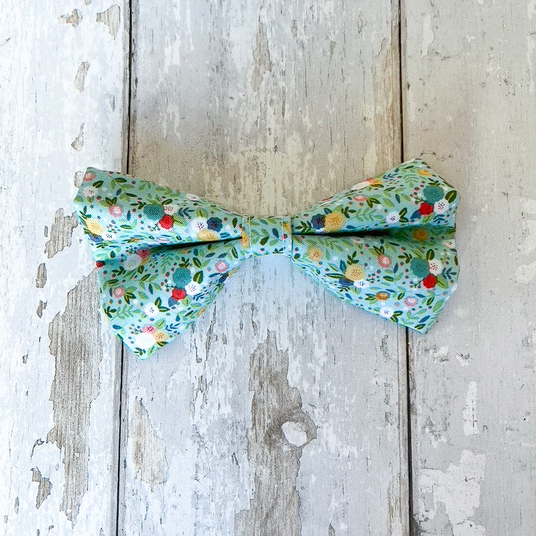 Teal Floral Pet Bow / Bow Tie