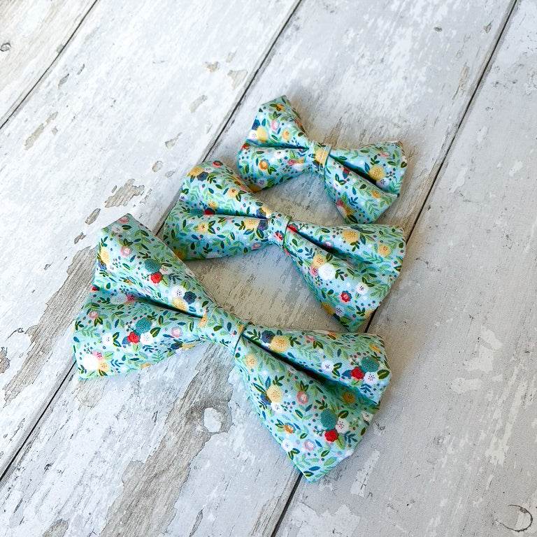 Teal Floral Pet Bow / Bow Tie