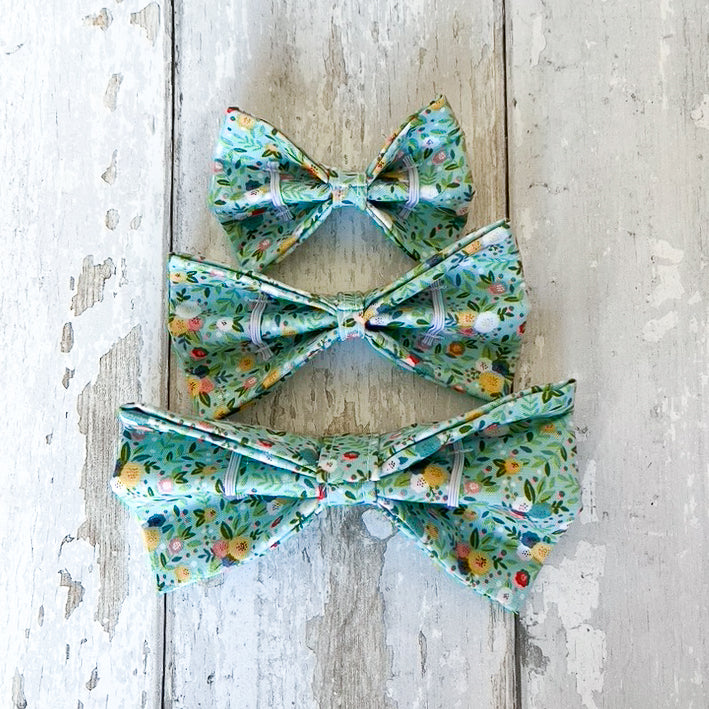 Teal Floral Pet Bow / Bow Tie