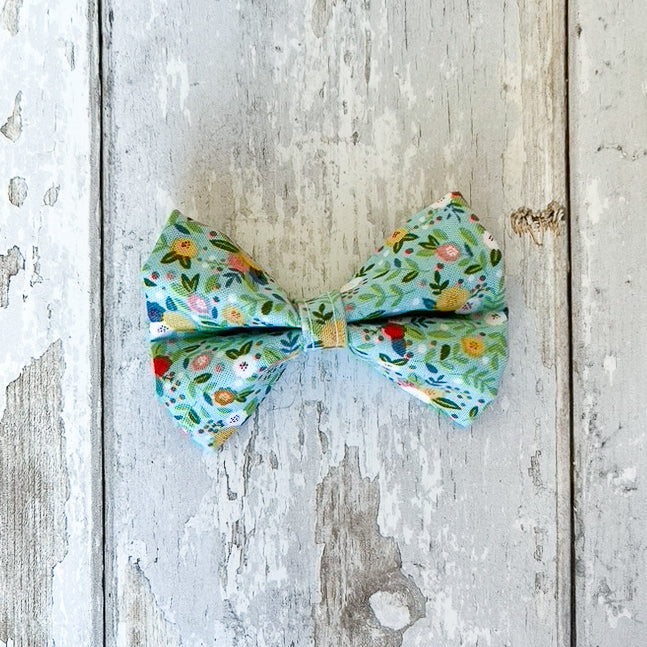 Teal Floral Pet Bow / Bow Tie