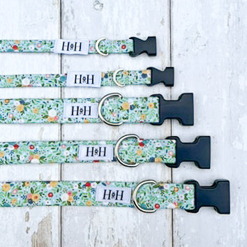 HETTY AND HUXLEY TEAL FLORAL PET COLLARS